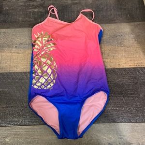 Justice one piece swimsuit size 20 ombré with gold pineapple